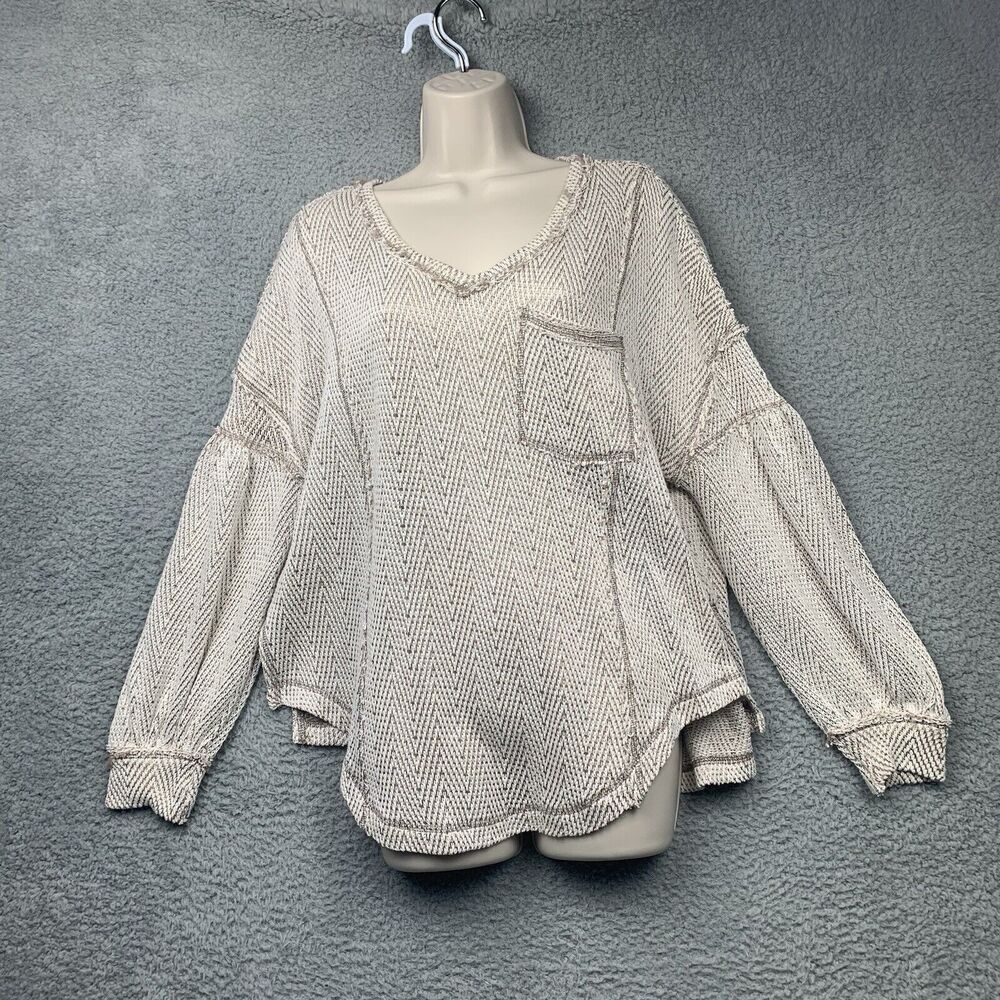 We The Free Shirt Womens S Ivory Hacci Knit Loose Comfy Top OB1116402